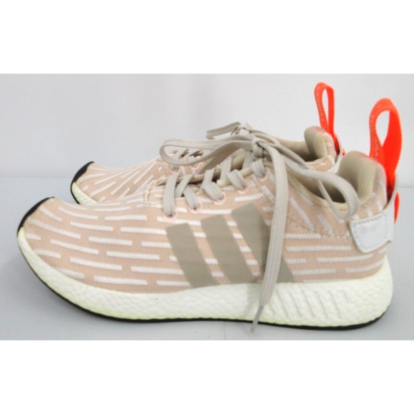ADIDAS NMD R2‎ PRIMEKNIT RUNNING SHOES Women's  7.5 LINEN WHITE / BEIGE / ORANGE - Picture 1 of 9